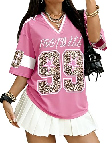 Oversized Pink Football Jersey T-Shirt for Women - Small