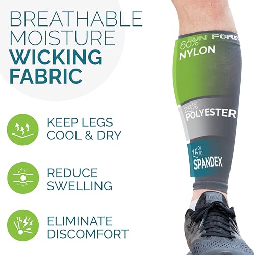 Run Forever Calf Compression Sleeve for Men & Women 20-30mmHg, Large Graphite Grey