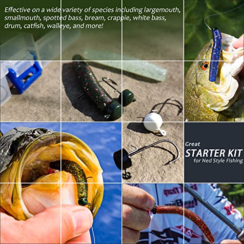 VMSIXVM 1/8 oz Ned Rig Kit with 60 Pcs: 20 Baits + 40 Ned Worms Glow Jigheads