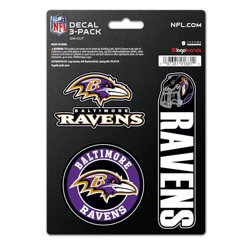 Baltimore Ravens Vinyl Decals - 3 Pack Weather-Resistant Stickers