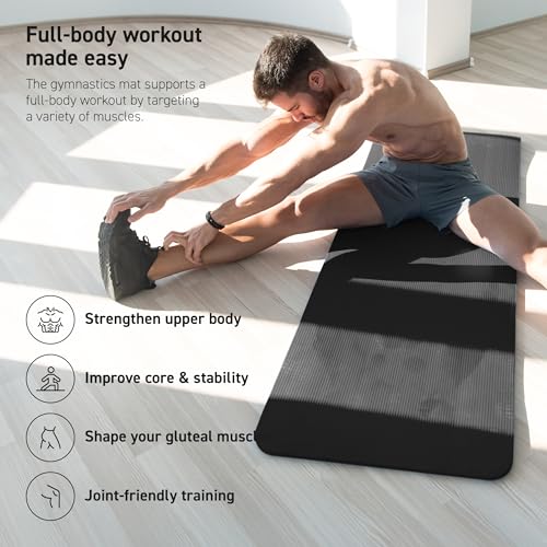 Yoga Mat - Extra Thick Non-Slip Foam, 74.5 x 40 x 0.6 in - Black