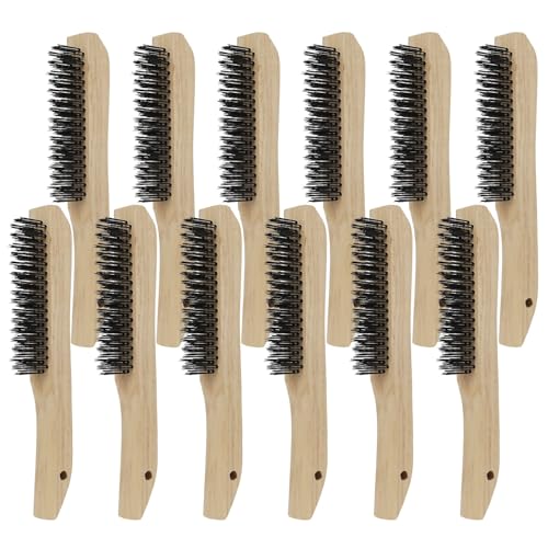 Wire Brushes Pack of 12. for Cleaning Welding Slag, Rust and Dust. 10" Heavy Duty Carbon Steel Shoe Handle Wire Scratch Brush