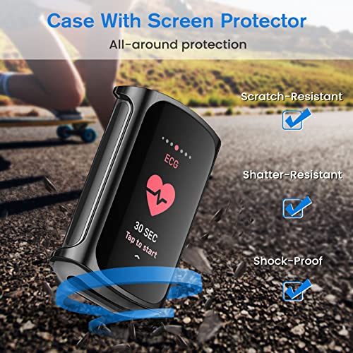 4-Pack Screen Protector Case for Fitbit Charge 6/5 - Black/Rose Gold/Silver/Clear