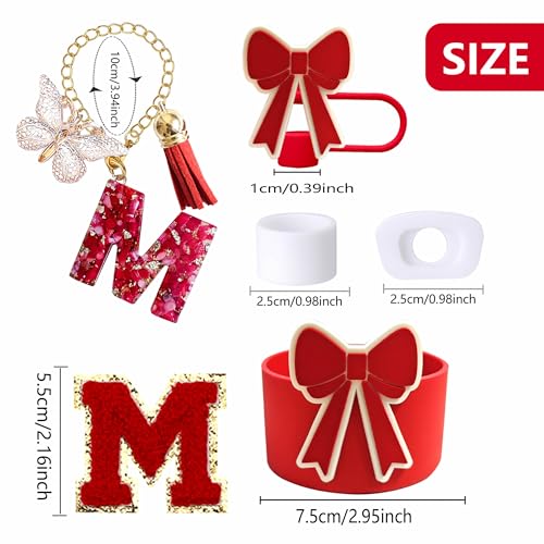 6-Piece Tumbler Accessory Set with Bow Boot and Letter M Charm - Red