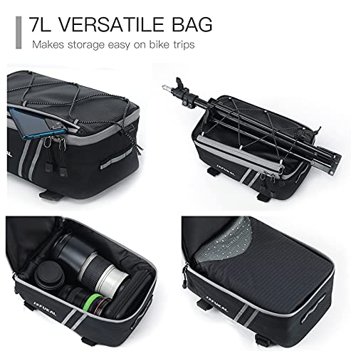 Waterproof Bicycle Rear Rack Bag with Rain Cover - 7L