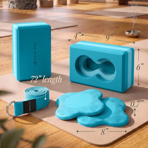 Yoga Blocks Set with Wrist Support & Knee Pads - Blue
