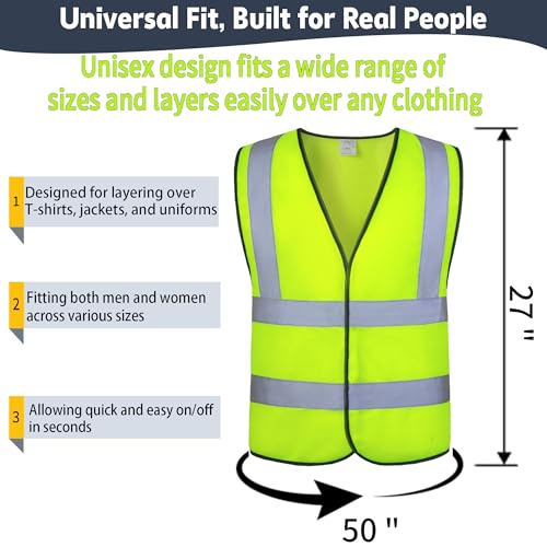 NOBONDO High Visibility Reflective Safety Vests 10 Pack - 360 Enhanced Visibility with Hi Vis Reflective Strips - Yellow Breathable Mesh, Bulk Pack for Construction, Traffic, Running, Security