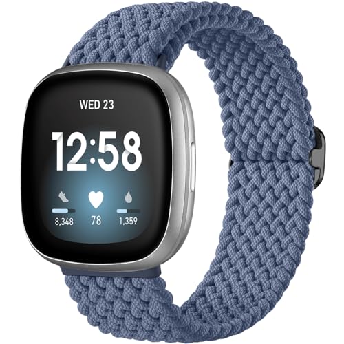 Braided Stretchy Band for Fitbit Sense/Versa - 8-Blue Gray