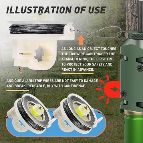 Kevlar Trip Wire Alarm Device - 85ft Reusable Reel, 2 Pack
