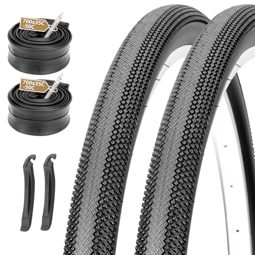 MOHEGIA 700x40C Gravel Bike Tires Set - All-Terrain Folding Bicycle Tires with Inner Tubes & Levers