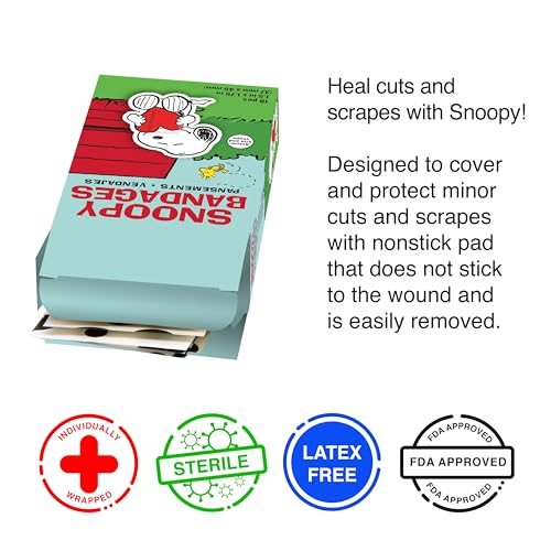 Snoopy Adhesive Bandages - 20 Count Latex-Free First Aid
