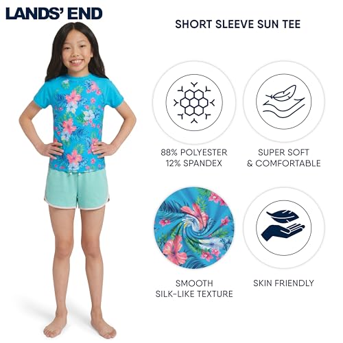 Girls' UPF 50+ Short Sleeve Sun Tee Rash Guard - Medium Turquoise