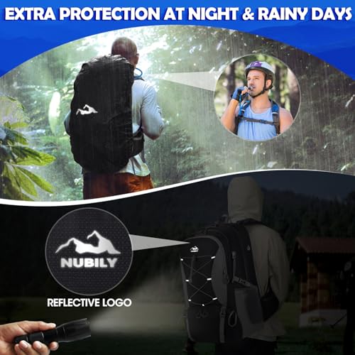 NUBILY 50L Waterproof Hiking Backpack - Black Lightweight Daypack for Men & Women