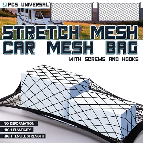 2 Pcs Universal Car Mesh Cargo Net Bag with 8 Hooks & 8 Screws, 21.7 x 9.8 inch