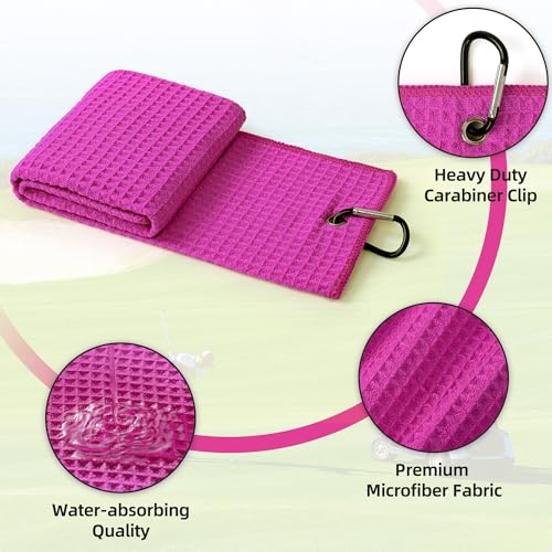 Premium Waffle-Weave Golf Towel - 16" x 24" - Vivid Magenta