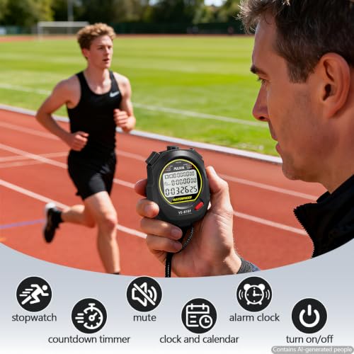 Digital Stopwatch Timer with 10 Splits/Laps - Black