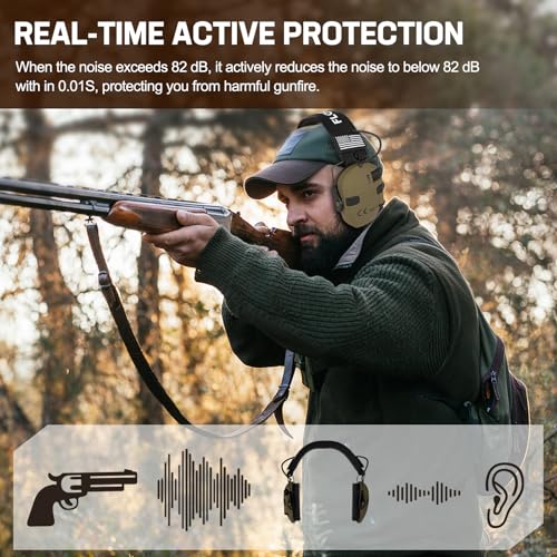 Electronic Ear Protection for Shooting - 5X Amplification, Brown