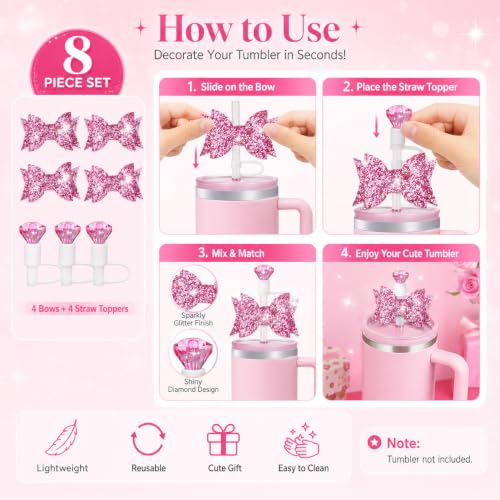 Stanley Cup Accessories Set - 7Pcs Pink Charm & Straw Kit