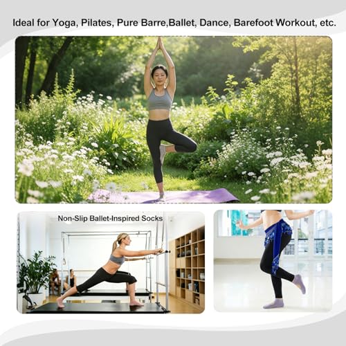 Women's Anti-Skid Yoga Socks - Non-Slip Pilates Socks - Light Gray, Pink, Purple, Blue, Black