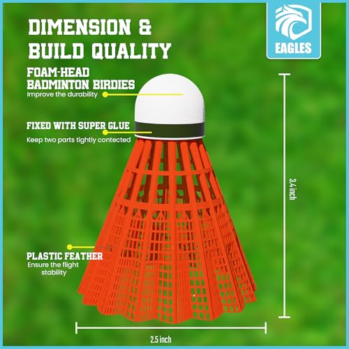 EAGLES Extra Durable Multicolor Nylon Badminton Birdies - 12 Pack