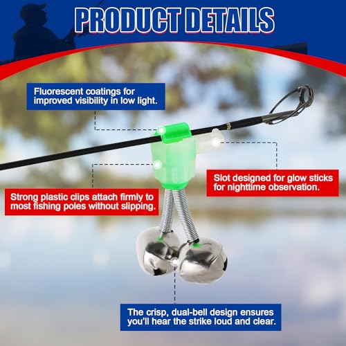 20 Pack Clip-On Fishing Bells - Dual Ring Bite Alarms