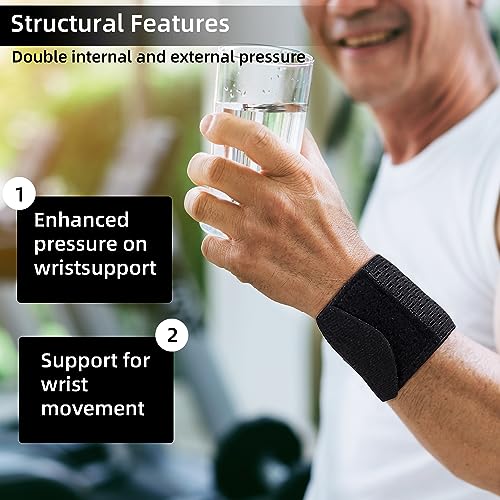 Wrist Brace for Carpal Tunnel - 2 Pcs Adjustable Compression Support - Black Regular