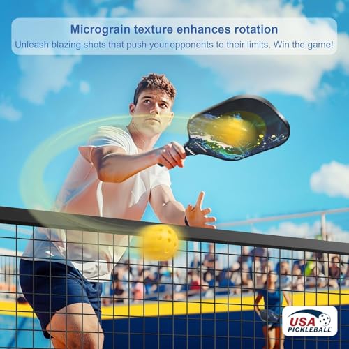 Pickleball Paddles Set of 2 - USAPA Approved Carbon Fiber, Blue - Lightweight Rackets for Beginners