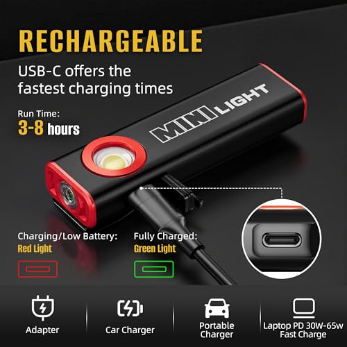 Lexall E1 Mini Magnetic Pocket Flashlight 1200LM Dual Light, Ruby Red