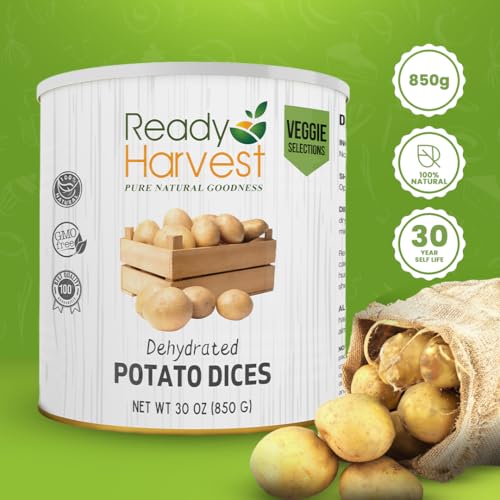 Ready Harvest Dehydrated Potatoes - Long Shelf Life Emergency Food, 30-Year Storage, Diced for Cooking & Camping
