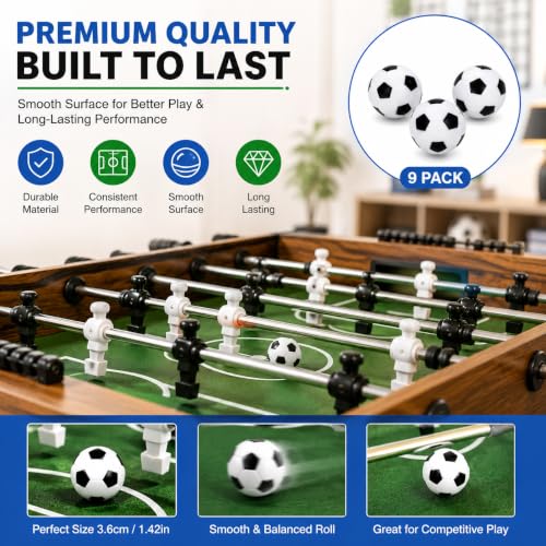 36mm Foosball Replacement Balls - Standard Tabletop Soccer Game - 9 Pack