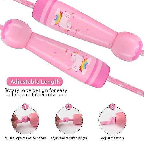 Adjustable Cotton Jump Rope for Kids - Pink Wooden Handle