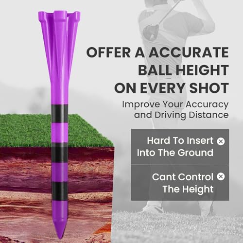 Golf Tees - Unbreakable 3 1/4 Inch Plastic Tees - Purple, 20 Pack