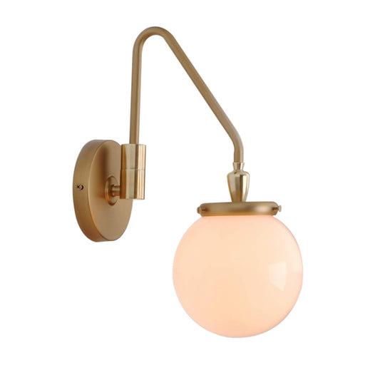 Pathson Vintage Hardwired Wall Sconce Lighting Milk White Globe, Adjustable Swing Arm Bedside Wall Lamp E26 Base, Wall Light Fixture for Bathroom Bedroom Living Room (Antique)