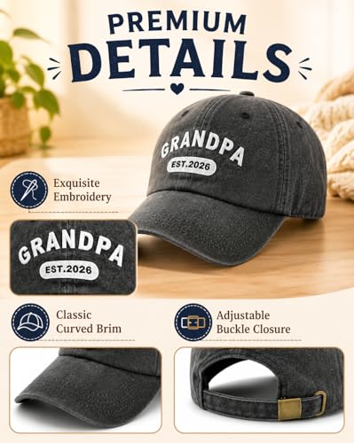 Grandpa Est 2026 Baseball Cap - Adjustable Washed Cotton - Black
