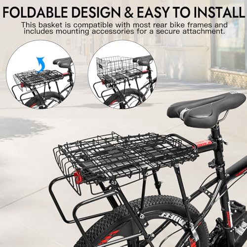 RAYMACE Bike Rear Basket with Insulated Liner, Rainproof Cover & Cargo Net