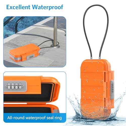AMIR Portable Combination Lock Box, Security Case Lock Box with Code, Waterproof Anti-Theft Mini Travel Safe Box with Removable Chain, Portable Lock Box for Dorm Beach Hotel