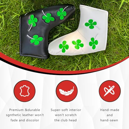 Golf Club Head Covers Blade Putter Cover with Four-Leaf Clover Embroidery Headcovers Fits Most Putters Scotty Cameron, Taylormade, Odyssey, Titleist, Callaway Blade Putter Headcover.