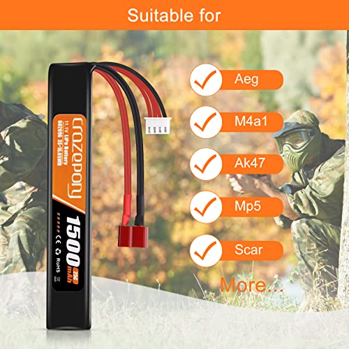 11.1V 1500mAh LiPo Airsoft Battery with T-Plug Connector