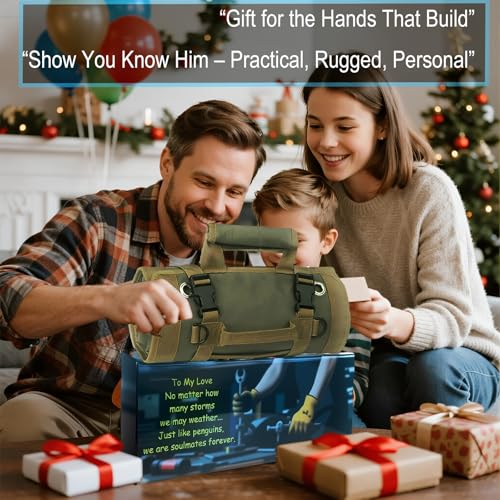 Roll Up Tool Bag Organizer: Compact Heavy Duty 1200D Oxford Waterproof with 6 Pockets ? Gift for Electrician Carpenter Mechanic & DIYer