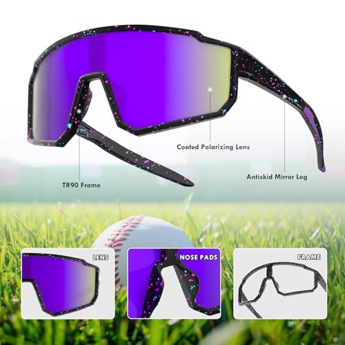 Kids Polarized Baseball Sunglasses - Lightweight TR90 Frame, Purple Lens