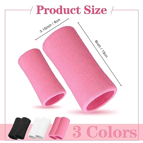 Wrist Sweat Bands - 6 Inch Elastic Absorbent for Tennis & Basketball - Black, White, Pink