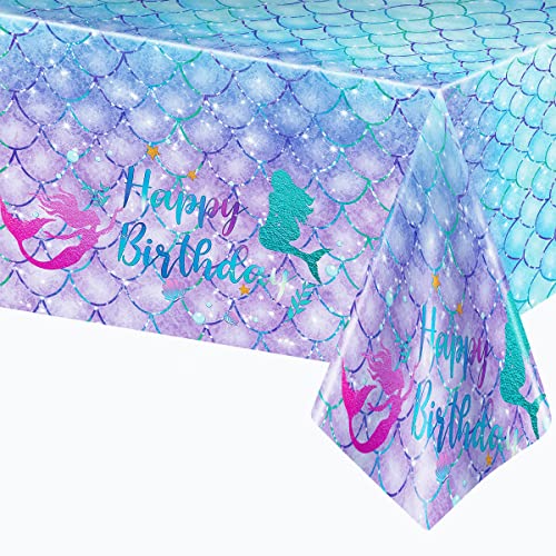 Mermaid Birthday Tablecloth - 54 x 108 Inch Waterproof Party Table Cover