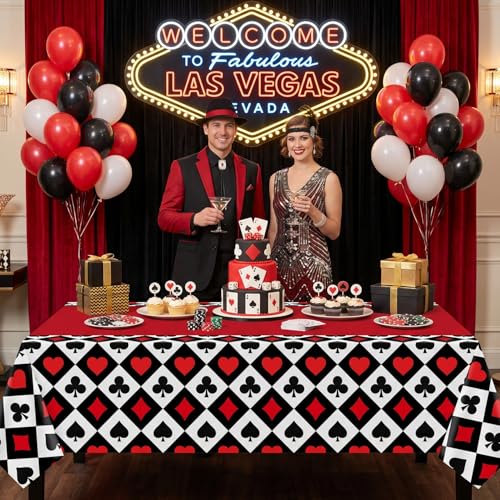 Casino Theme Tablecloths - 4 Pack 51x86 Inch Poker Party Table Covers