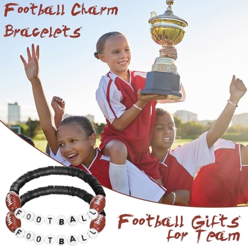 Football Bracelets - 24 Pcs Adjustable Clay Beaded Set - Black