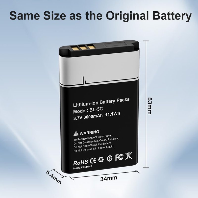 2 Packs BL-5C Battery 3.7V Rechargeable, 3000mAh New Upgrade High Capacity Battery Replacement for Household Radio, bt Speaker, Camera