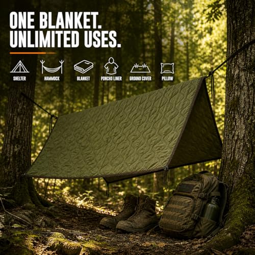 USGI Industries Woodland Insulated Water-Resistant Poncho Liner - Multi-Use Military Blanket