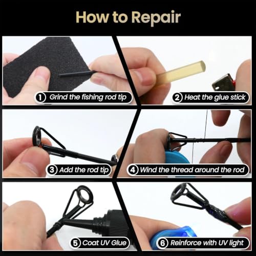 FishTrip 10pcs Fishing Rod Tip Repair Kit Stainless Steel Ceramic Guides Replacement