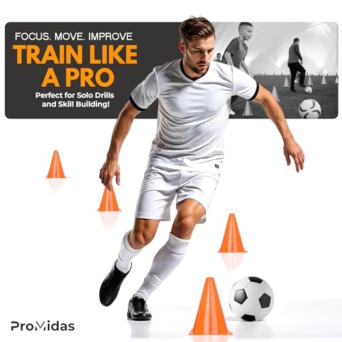 7 Inch Soccer Training Cones - 15 Pack Orange with Mesh Bag