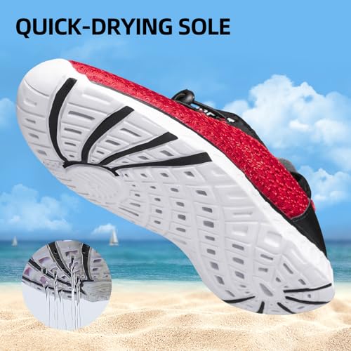 DOUSSPRT Women's Water Shoes - Quick Dry Beach Swim Pool Fishing, Red/White, Size 10