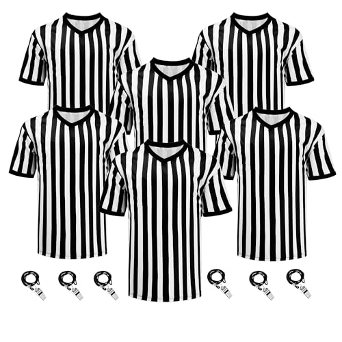 Large Referee Shirt Set with Whistles - 6 Official Soccer Umpire Jerseys for Men & Women